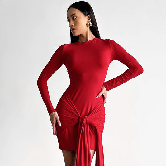 Women Sexy Bodycon Long Sleeve Dress in Solid Color