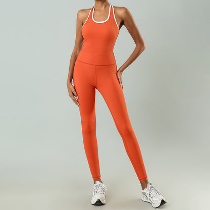 Women Fashion Contrast Color Halter-Neck Jumpsuits