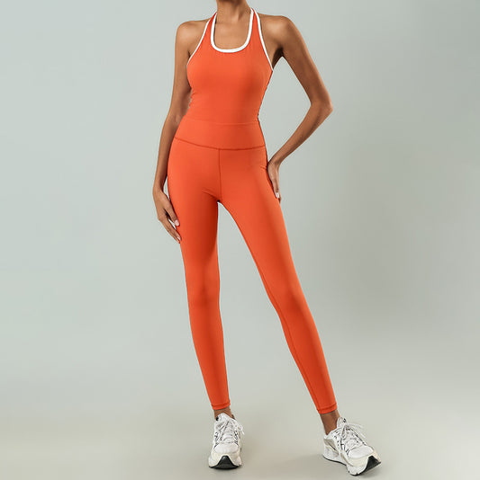 Women Fashion Contrast Color Halter-Neck Jumpsuits