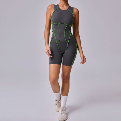 Combinaison de sport moulante sans manches à contraste de couleurs pour femmes