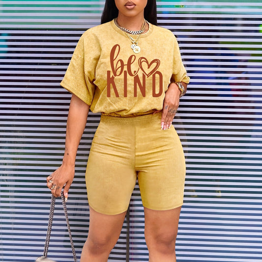 Women’s Fashion Casual Letter Print T-Shirt and Shorts Set