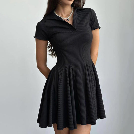 Women Fashion Simple Solid Color Lapel Dress
