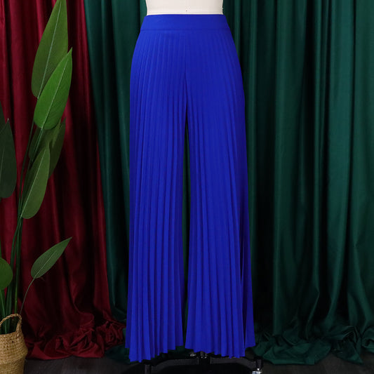 Women Fashion Casual Solid Color Pleated Wide Leg Pants