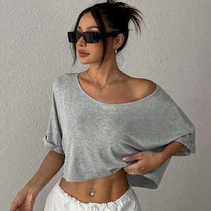 Camiseta informal de manga corta de color liso para mujer