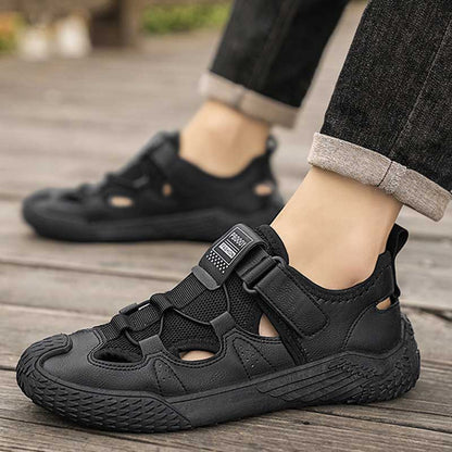 Sandales plates à enfiler pour homme, style plage, avec doublure en maille et scratch