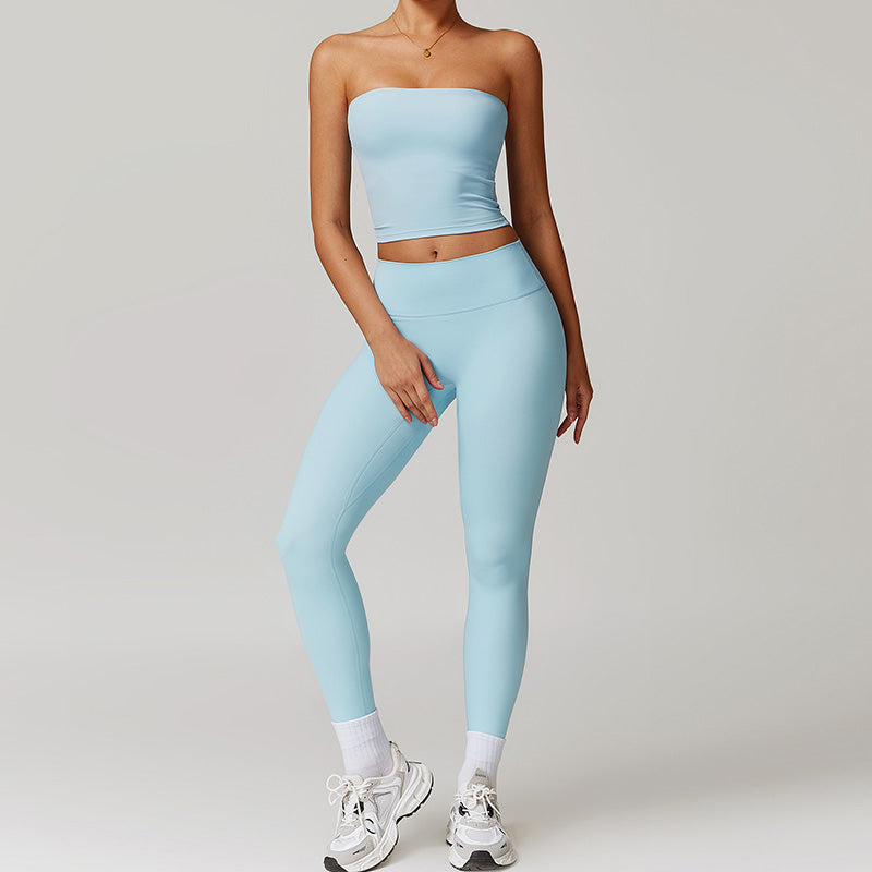 Ensemble de yoga moulant haut tube et leggings pour femme de couleur unie