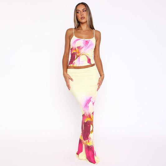 Women Fashion Sexy Flower Printed Camisole Set