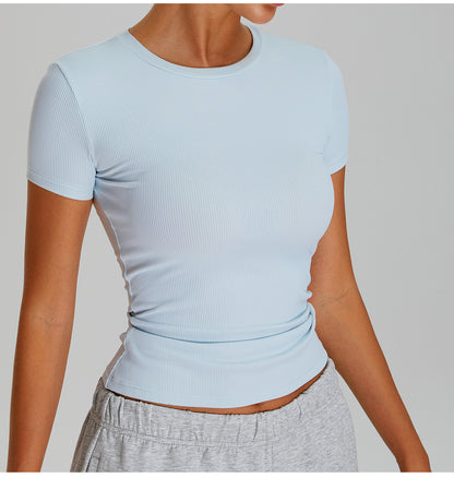 T-shirt de yoga décontracté à séchage rapide pour femme, couleur unie