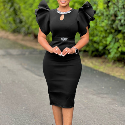 Women Fashion Elegant Plus Size Solid Color Dress