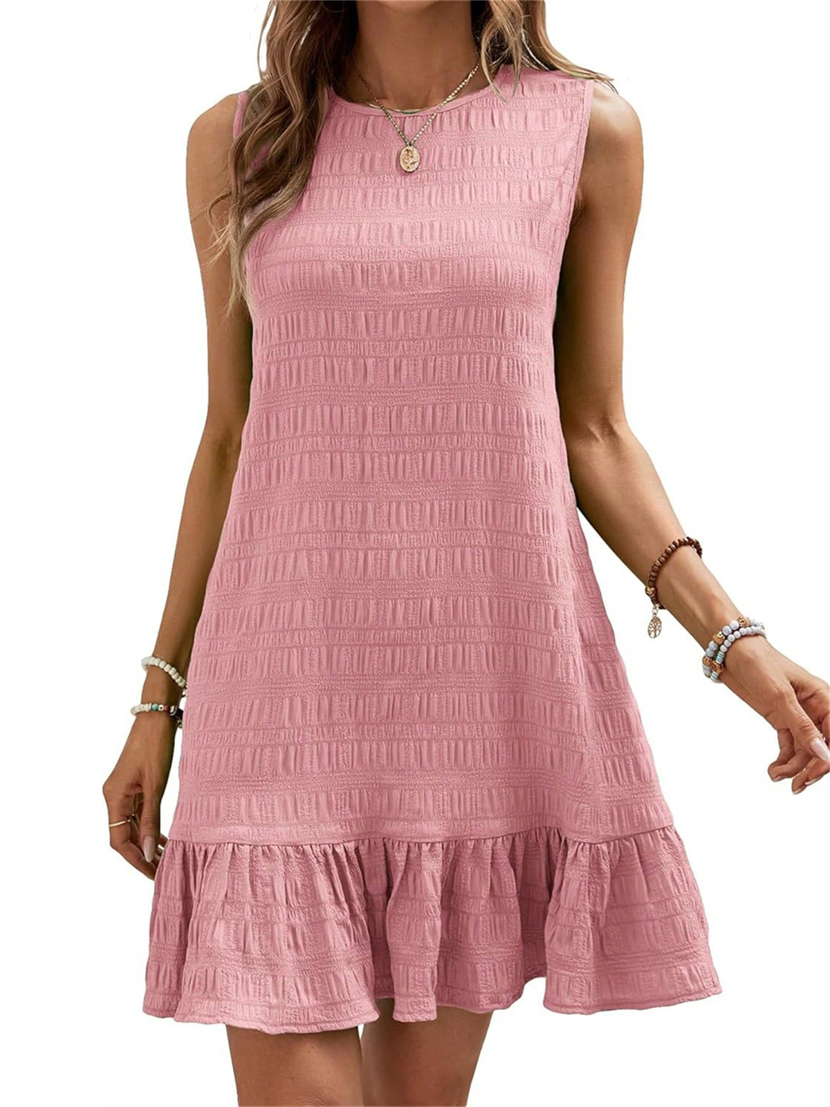 Vestido informal sin mangas de poliéster de color sólido para mujer