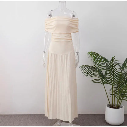 Women Elegant Solid Color Off-Shoulder Maxi Dress