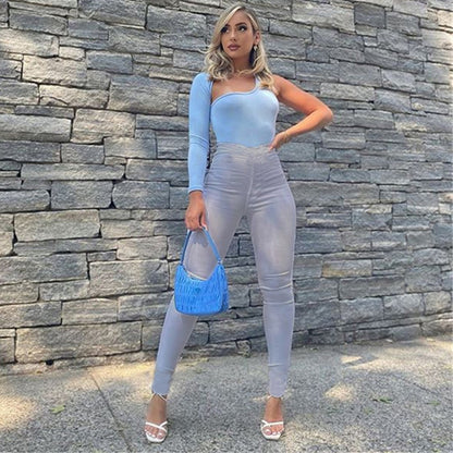 Women Fashion Casual Solid Color High Waist Pants