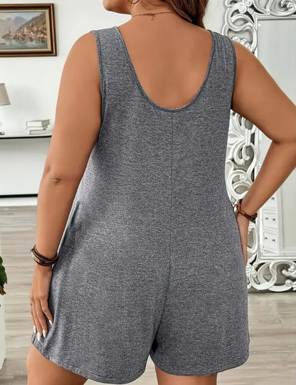 Combinaison décontractée sans manches grande taille pour femme en élasthanne