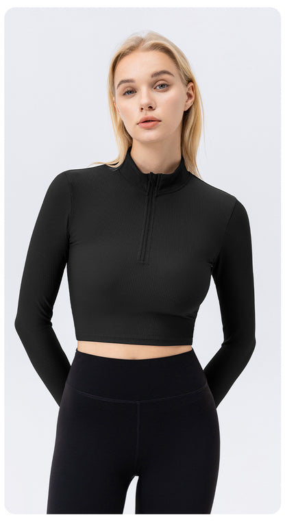 Women Fashion Casual Solid Color Long Sleeve Zipper Yoga Jacket