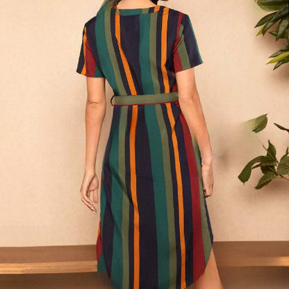 Vestido casual con cuello en V y estampado para mujer