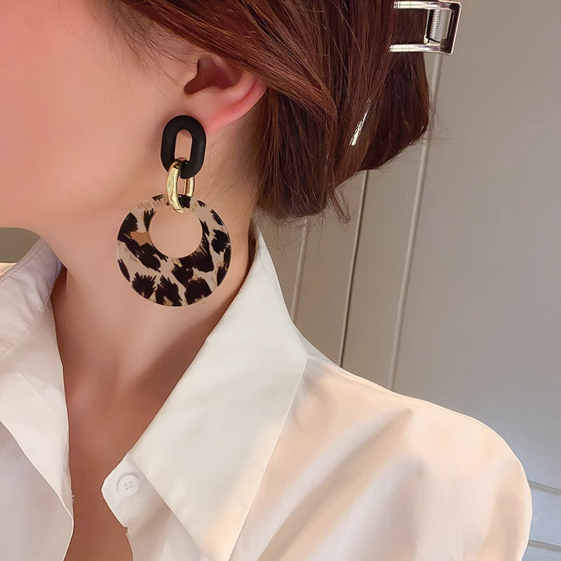 Women Fashion Exaggerated Leopard Round Ear Ring Earrings