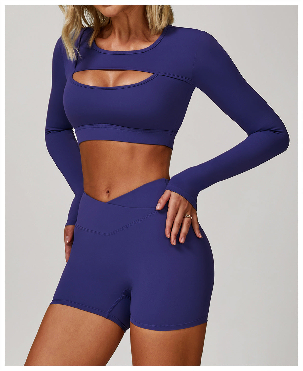 T-shirt de yoga décontracté à manches longues pour femme, couleur unie