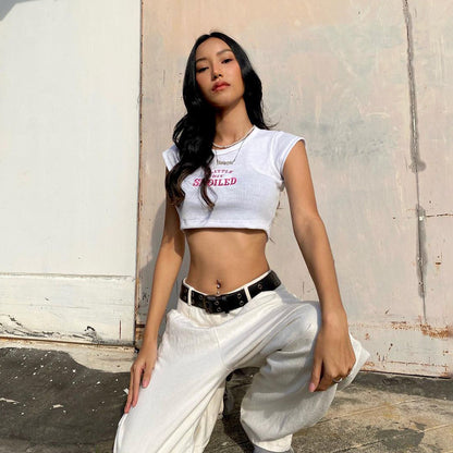 Women’s Fashion Sexy Embroidered Letter T-Shirt