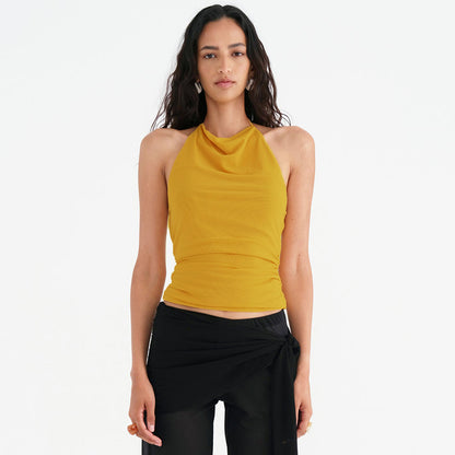 Women Solid Color Polyester Halter-Neck Tank Top
