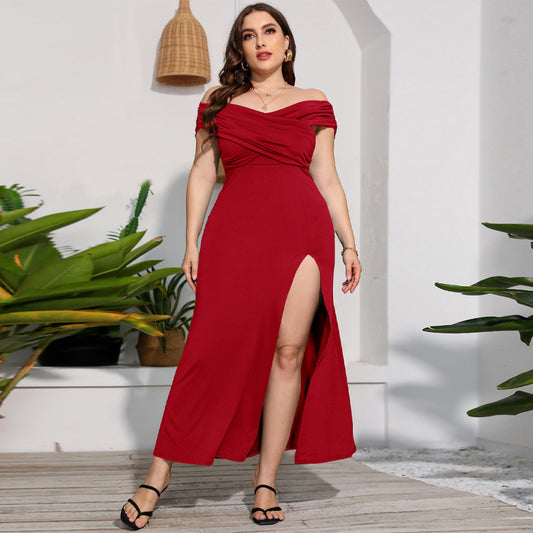 Women Fashion Sexy Solid Color Off-The-Shoulder Dress