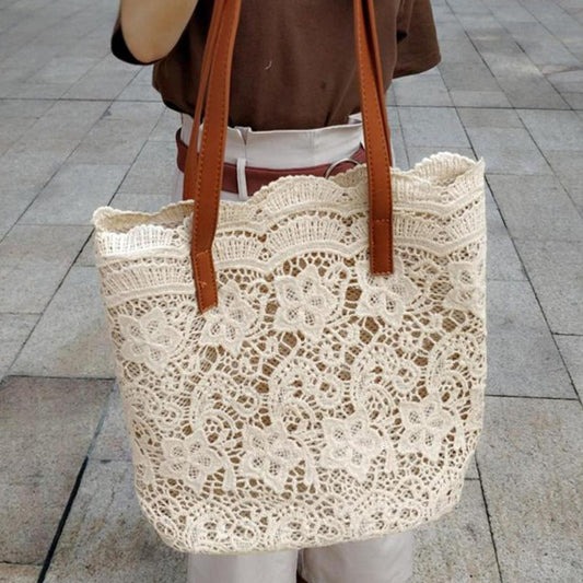 Bolso de mano informal de encaje bohemio para mujer, de gran capacidad
