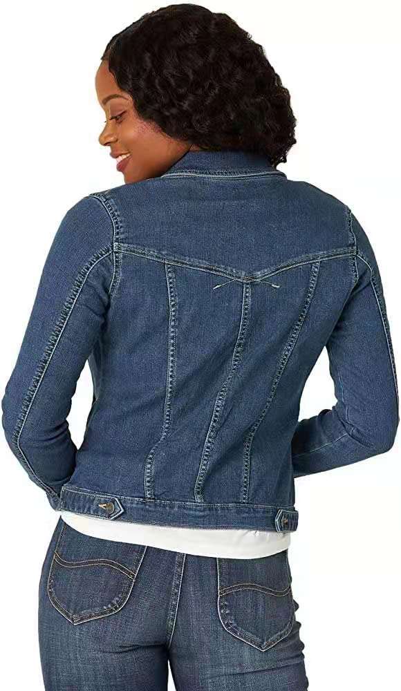 Chaqueta vaquera informal de manga larga con solapa para mujer
