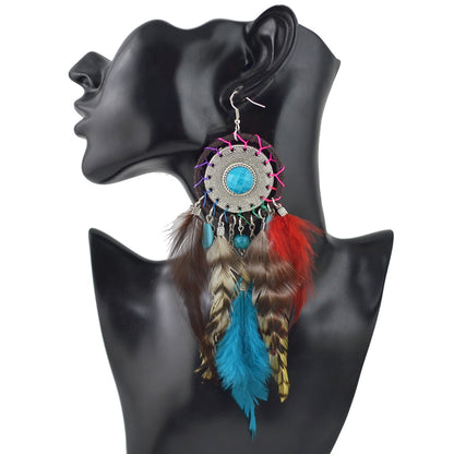 Pendientes de atrapasueños con borlas de plumas estilo bohemio para mujer