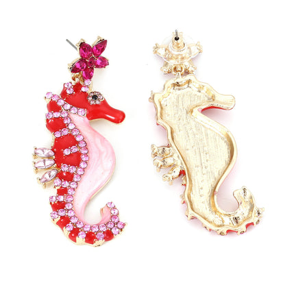 Women Fashion Cute Hippocampus Alloy Rhinestone Earrings