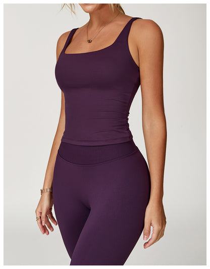 Camiseta de yoga de color liso informal a la moda para mujer