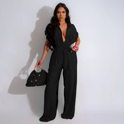 Women Fashion Casual Solid Color Jumpsuits with Pockets