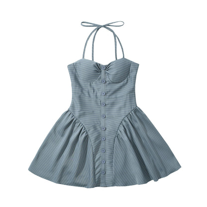 Vestido sexy de rayas con cuello halter para mujer