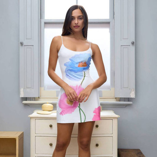 Vestido de tirantes finos con escote en U y espalda descubierta con estampado floral para mujer