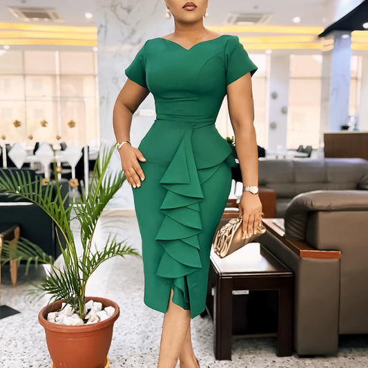 Elegant Plus Size Ruffled High Waist Dress