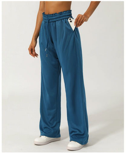 Pantalones deportivos casuales de cintura alta con cordón para mujer