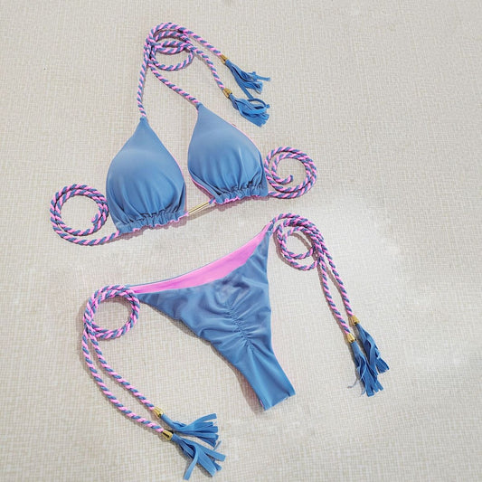 Bikini dos nu sexy à couleur contrastée pour femme
