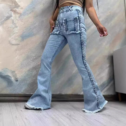 Vaqueros acampanados ajustados de cintura alta y elásticos a la moda para mujer