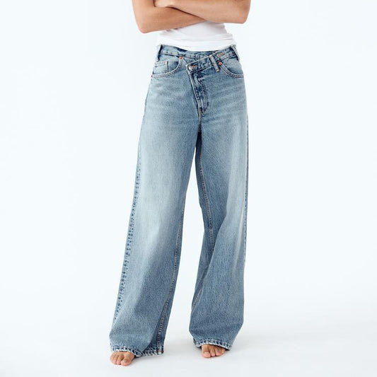 Women Fashion Casual Solid Color Straight Jeans