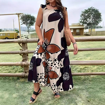 Plus Size Floral Printed Sleeveless Casual Dress