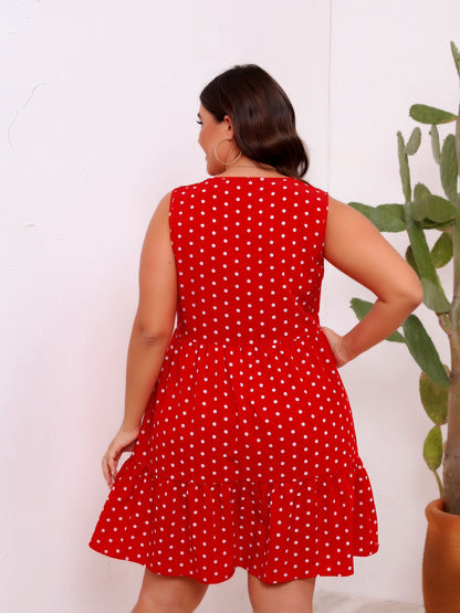 Women Casual Plus Size Dot Print Sleeveless Dress
