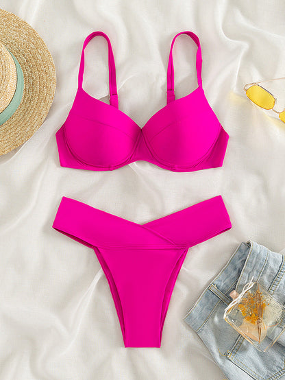 Traje de baño bikini sexy de color sólido a la moda para mujer