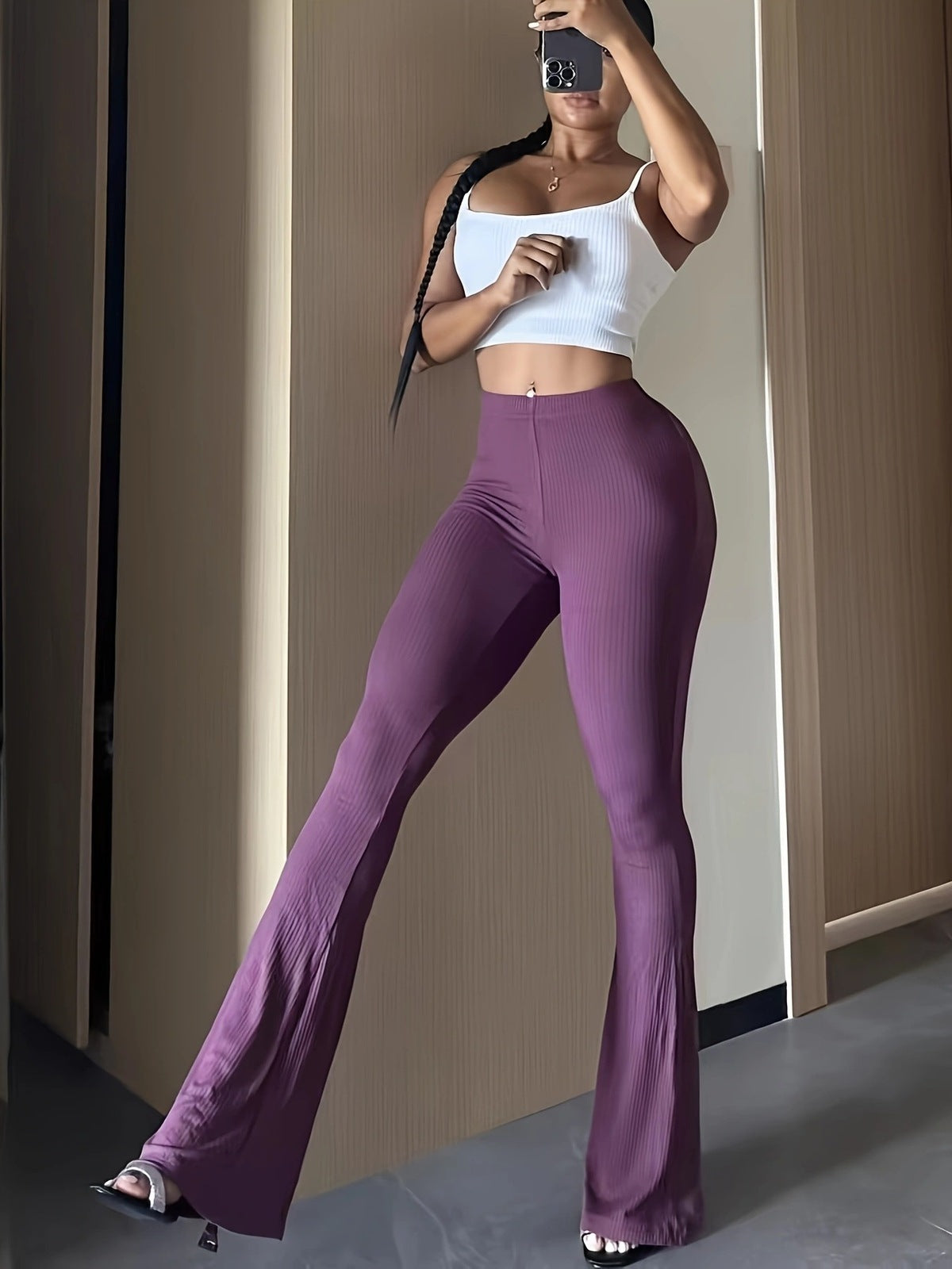 Women Casual Solid Color Micro-Pants with High Waist