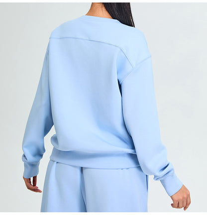 Sweat-shirt décontracté à manches longues pour femme, couleur unie, simple