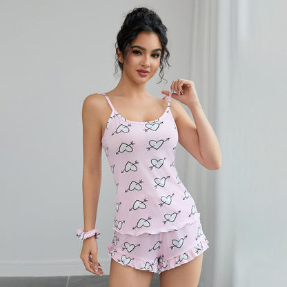 Conjunto de pijama sexy con tirantes finos y pantalones cortos para mujer