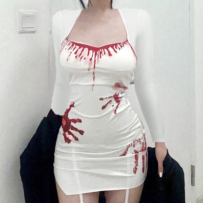 Robe moulante dos nu à imprimé palmiers et col licou pour femme