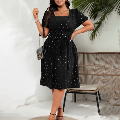 Vestido informal de talla grande con estampado de ondas y cuello cuadrado para mujer
