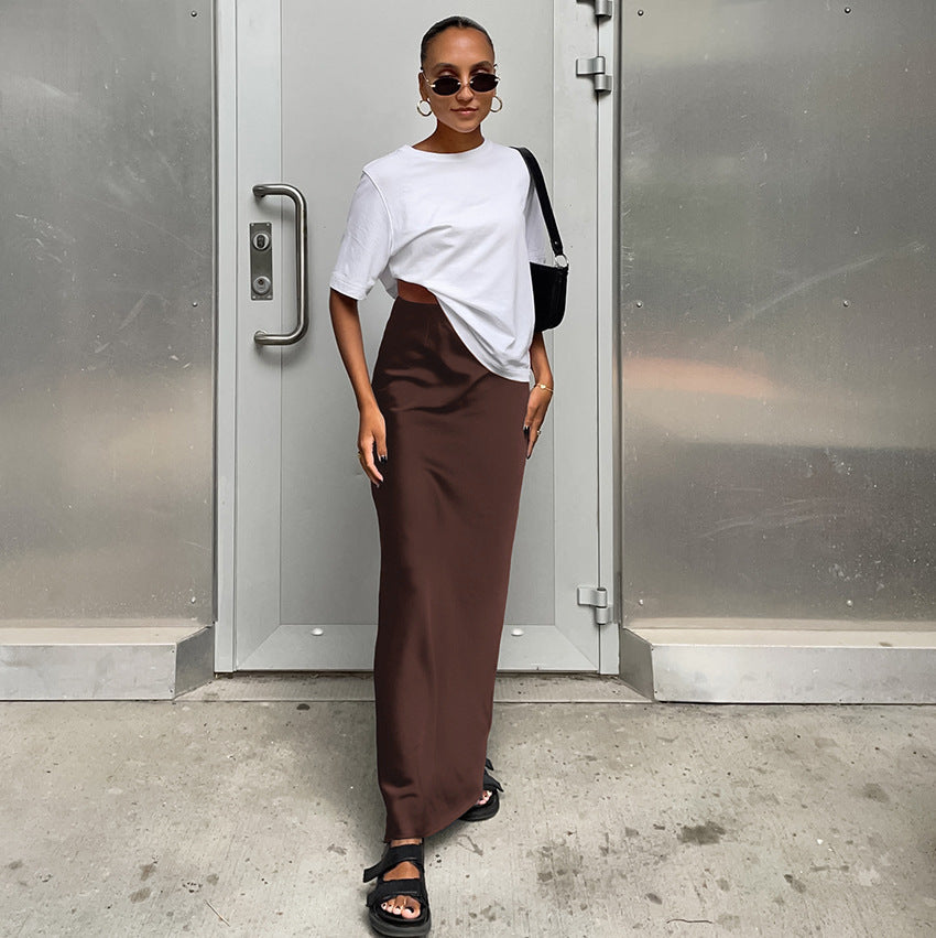 Women Fashion Solid Color Satin Slim Fit Skirt - Elegant and Comfortable