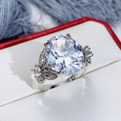 Women Fashion Large Oval Zircon Ring Copper Style