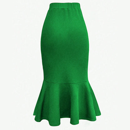 Women Casual Solid Color Pleated Fishtail Midi Skirt