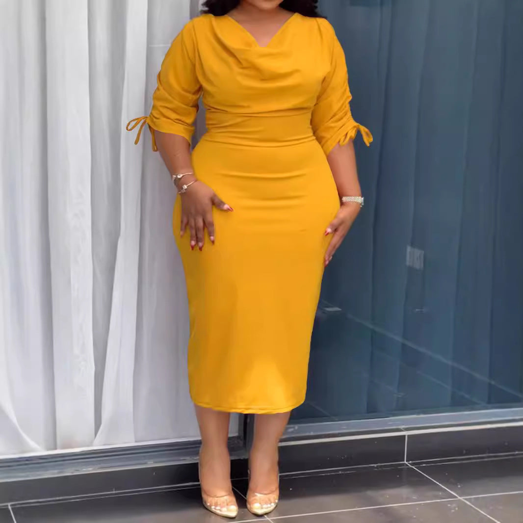 Vestido elegante de color liso de talla grande para mujer