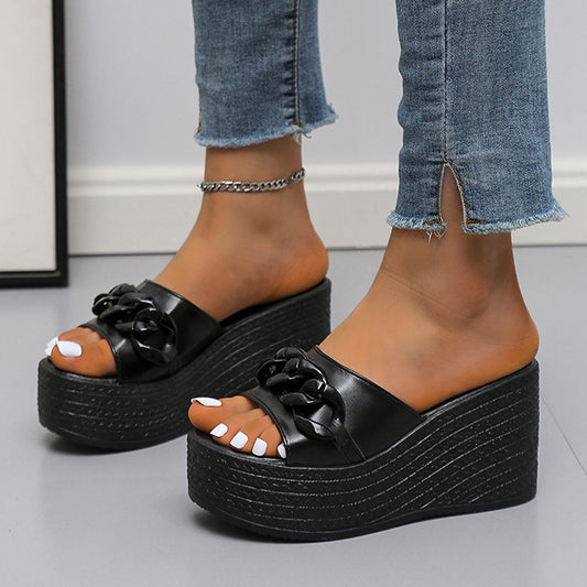 Women Casual Round-Toe Wedge High Heel Slippers